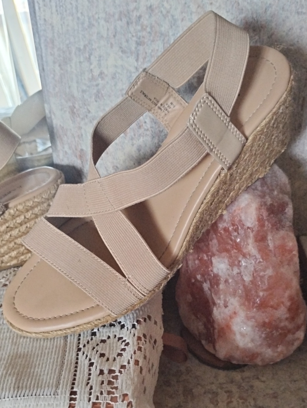 KAREN SCOTT Super Comfort Orthopedic Beige Elastic-Strap WedgeS 8.5 - Picture 7 of 8